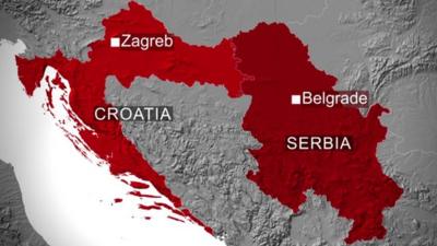 Map showing Croatia and Serbia