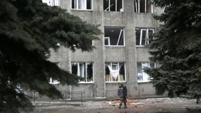 Damaged building in Debaltseve