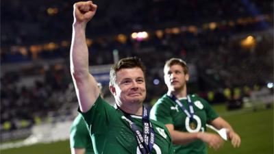 Ireland's Brian O'Driscoll celebrates in Paris