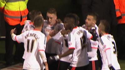 Hugo Rodallega opens the scoring for Fulham against Sunderland in their FA Cup fourth round replay.