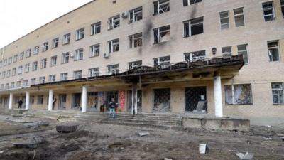 Hospital of Donetsk"s Tekstilshik district after it was hit by a shelling