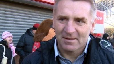 Walsall boss Dean Smith meets the Wembley-bound fans buying tickets at Bescot