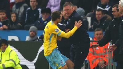 Nigel Pearson's touchline clash with Crystal Palace's James McArthur