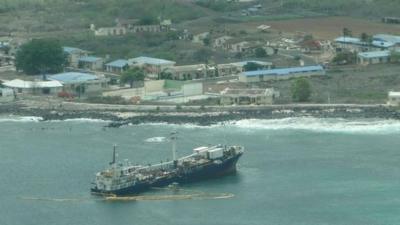 Cargo ship Floreana which has ran aground at Wreck Bay in San Cristóbal Island, Galapagos, in Jan. 28 2015