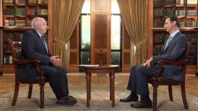 BBC's Jeremy Bowen and President Bashar al-Assad