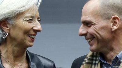 IMF head Christine Lagarde and Greek Finance Minister Yanis Varoufakis
