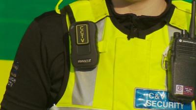 Body camera on security staff member at Cardiff's University Hospital of Wales