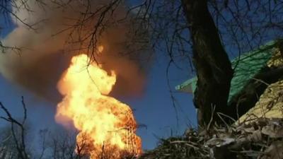 Pipeline burns near Debaltseve in Ukraine