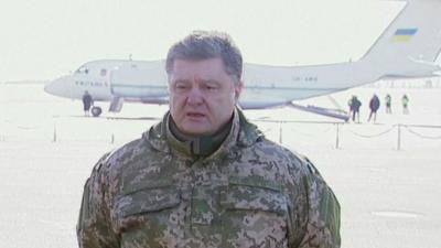 Ukrainian president Petro Poroshenko announcing withdrawal of troops from Debaltseve