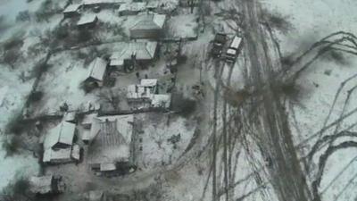 Still from drone footage over Debaltseve