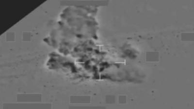 Still from MoD footage of ISIL target on fire