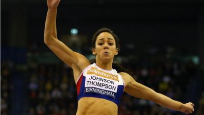 Katarina Johnson-Thompson wins the long jump at the Birmingham Indoor Grand Prix