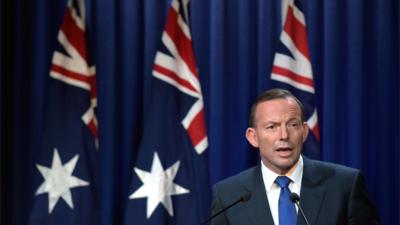 Australian Prime Minister Tony Abbott addresses the media during a national security statement at the Australian Federal Police headquarters in Canberra