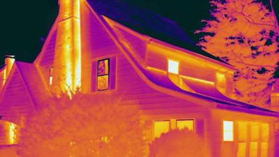 A thermal image of a house