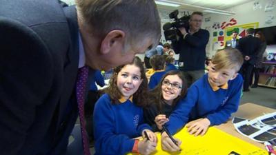 Prof Graham Donaldson launched his report at a school in Canton, Cardiff