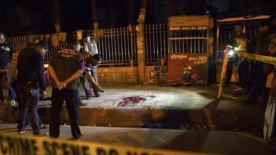 Police crime scene of the murder of blogger Avijit Roy in Dhaka, Bangladesh