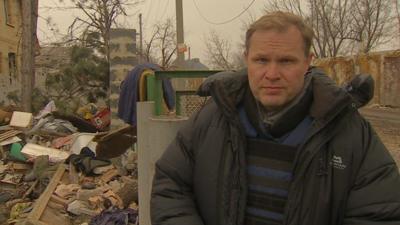 Paul Wood in Peski, near Donetsk airport