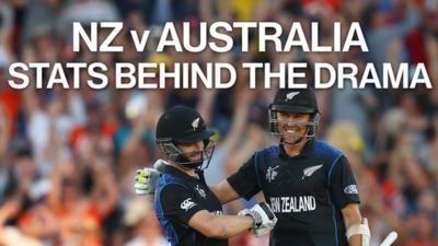 New Zealand players celebrate after their victory over Australia at the Cricket World Cup