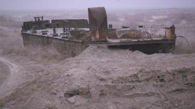 Ship abandoned in the dried up Aral Sea