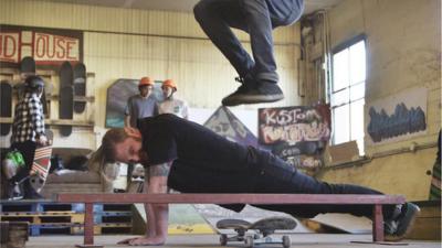 Skateboarding trick in Tacoma