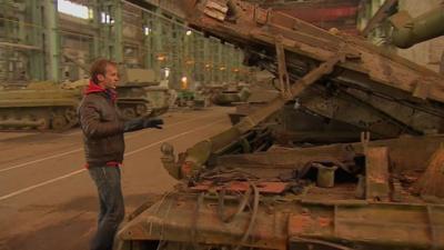 The BBC's Tom Burridge in a factory in Donetsk