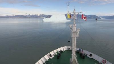 A ship navigating the North-east passage of the Arctic