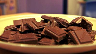 Chocolate crumbled into a dish