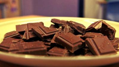 Chocolate crumbled into a dish