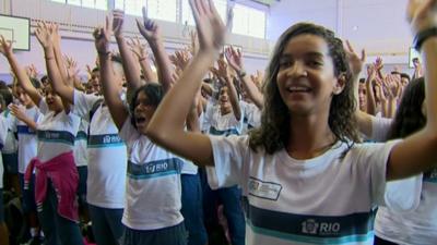 Pupils in Ginasio Experimental Olimpico in Rio