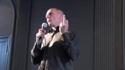 Greek Finance Minister Yanis Varoufakis apparently seen in video footage using a middle-finger gesture