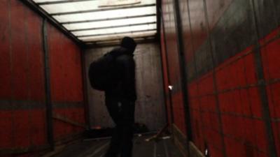 Illegal immigrant leaves the lorry on the Belgium border