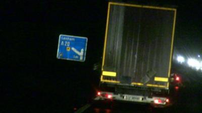 A lorry with 21 illegal immigrants on board driving towards the Channel