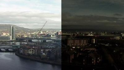 Eclipse before and after over Belfast