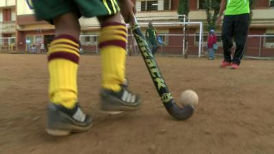 Boy playing hockey