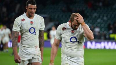 Chis Robshaw and Courtney Lawes show disappointment after coming so close to the Six Nations title