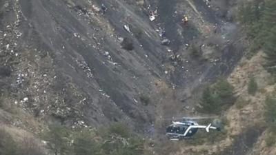 Debris is scattered over the area after a Germanwings Airbus 320 crashed in the French Alps,