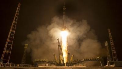 The Soyuz TMA-16M spacecraft is seen as it launches to the International Space Station