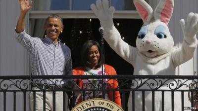 Barack and Michelle Obama and the Easter Bunny