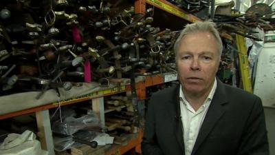 Gavin Hewitt in the armoury of the studio where Game of Thrones is filmed in Belfast