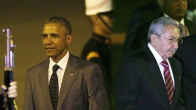 Barack Obama and Cuba's leader Raul Castro arriving separately for Summit of the Americas in Panama