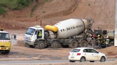 A cement mixer lorry