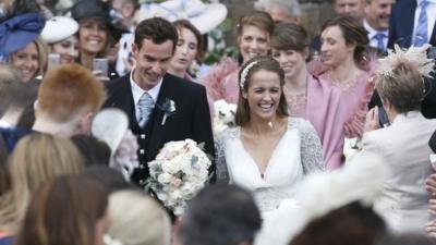 Andy Murray leaves the cathedral in Dunblane after his marriage to Kim Sears