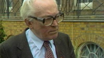 Labour leader Michael Foot speaking after the launch of the party's 1983 general election manifesto