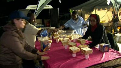 Food at makeshift shelter