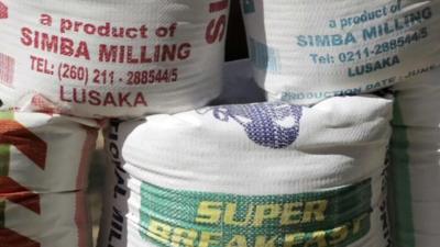 Bags of mealie meal, a coarse flour derived from maize