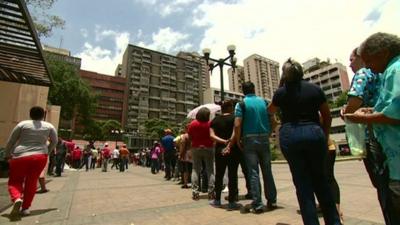 People queuing in Caracas for groceries