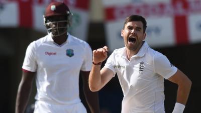 James Anderson celebrates breaking the record