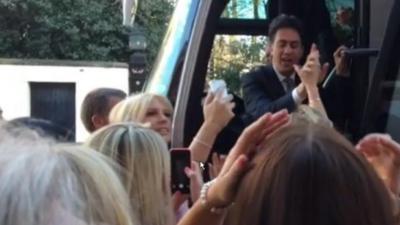 Ed Miliband greeting hen party