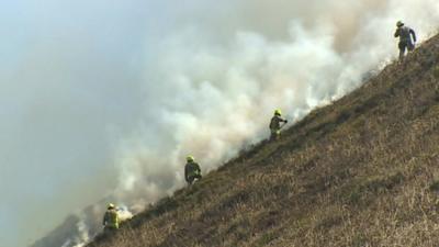 Firefighters tackle a blaze at Machen