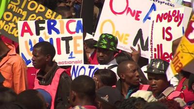 Protesters in Johannesburg taking part in a South African march against xenophobia